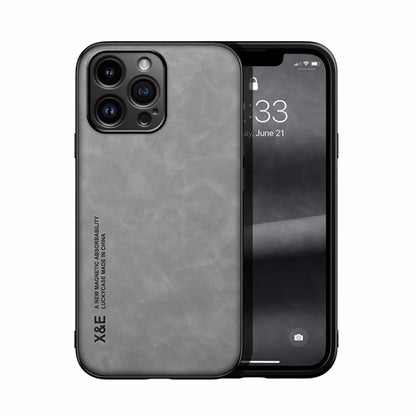 For iPhone 14 Pro Max Skin Feel Magnetic Leather Back Phone Case(Light Grey) - iPhone 14 Pro Max Cases by buy2fix | Online Shopping UK | buy2fix