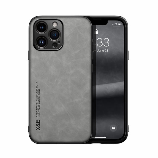 For iPhone 14 Pro Max Skin Feel Magnetic Leather Back Phone Case(Light Grey) - iPhone 14 Pro Max Cases by buy2fix | Online Shopping UK | buy2fix