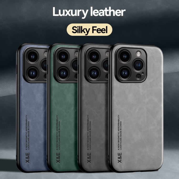 For iPhone 14 Pro Max Skin Feel Magnetic Leather Back Phone Case(Light Grey) - iPhone 14 Pro Max Cases by buy2fix | Online Shopping UK | buy2fix