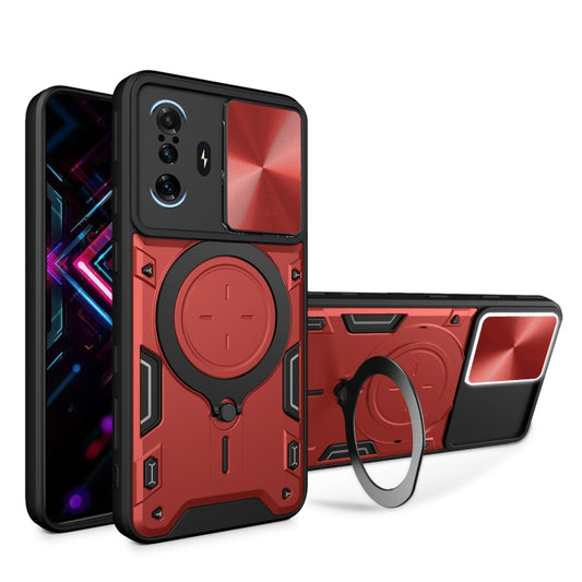 For Xiaomi Redmi K40 Gaming CD Texture Sliding Camshield Magnetic Holder Phone Case(Red) - Xiaomi Cases by buy2fix | Online Shopping UK | buy2fix
