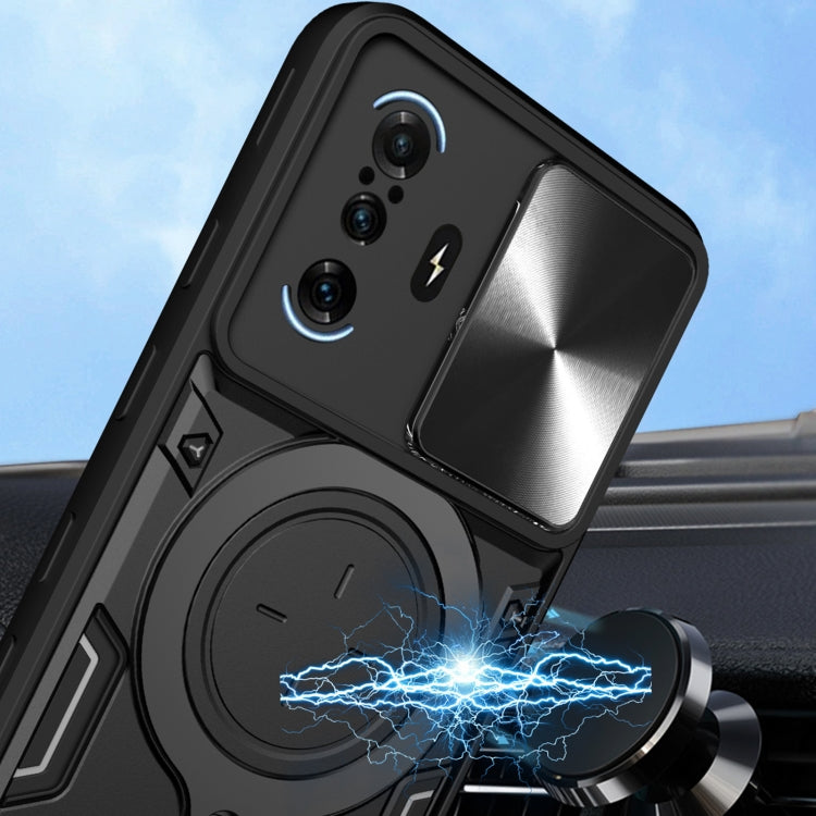 For Xiaomi Redmi K40 Gaming CD Texture Sliding Camshield Magnetic Holder Phone Case(Red) - Xiaomi Cases by buy2fix | Online Shopping UK | buy2fix