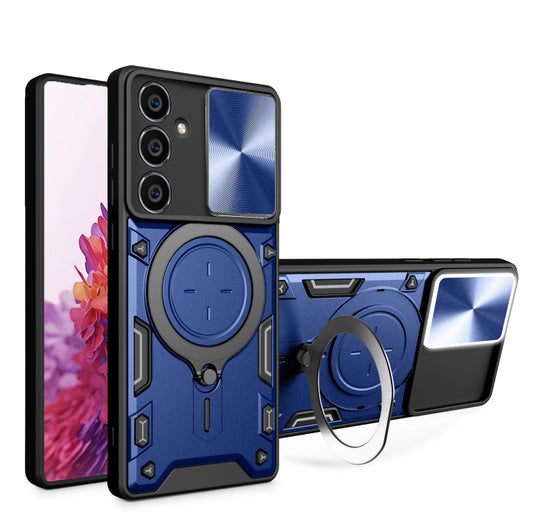 For Samsung Galaxy S23 FE 5G CD Texture Sliding Camshield Magnetic Holder Phone Case(Blue) - Galaxy S23 FE 5G Cases by buy2fix | Online Shopping UK | buy2fix