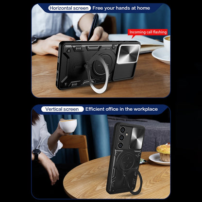 For Samsung Galaxy S23 FE 5G CD Texture Sliding Camshield Magnetic Holder Phone Case(Silver) - Galaxy S23 FE 5G Cases by buy2fix | Online Shopping UK | buy2fix