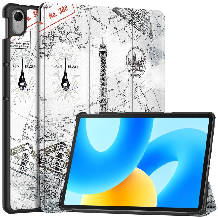 For Huawei MatePad 11.5 2023 Custer Painted 3-Fold Holder Smart Leather Tablet Case(Retro Tower) - Huawei by buy2fix | Online Shopping UK | buy2fix
