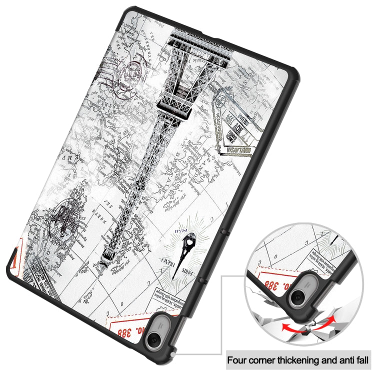 For Huawei MatePad 11.5 2023 Custer Painted 3-Fold Holder Smart Leather Tablet Case(Retro Tower) - Huawei by buy2fix | Online Shopping UK | buy2fix