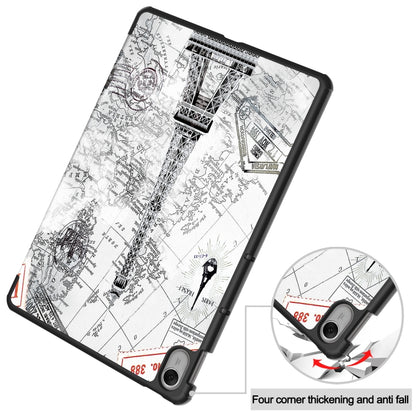 For Huawei MatePad 11.5 2023 Custer Painted 3-Fold Holder Smart Leather Tablet Case(Retro Tower) - Huawei by buy2fix | Online Shopping UK | buy2fix