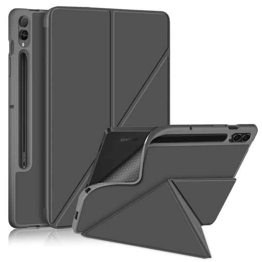 For Samsung Galaxy Tab S9 Cloth Texture Multi-folding Horizontal Flip Leather Tablet Case(Grey)