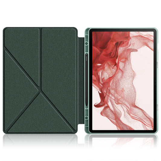 For Samsung Galaxy Tab S9 Cloth Texture Multi-folding Horizontal Flip Leather Tablet Case(Dark Green) - Galaxy Tab S9 Cases by buy2fix | Online Shopping UK | buy2fix