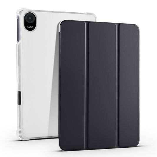 For Honor Pad 8 3-folding Transparent TPU Smart Leather Tablet Case(Black) - Honor by buy2fix | Online Shopping UK | buy2fix