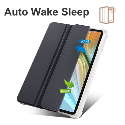For Honor Pad 8 3-folding Transparent TPU Smart Leather Tablet Case(Black) - Honor by buy2fix | Online Shopping UK | buy2fix