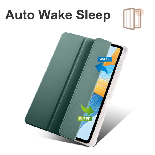 For Honor Pad V8 Pro 3-folding Transparent TPU Smart Leather Tablet Case(Green) - Honor by buy2fix | Online Shopping UK | buy2fix
