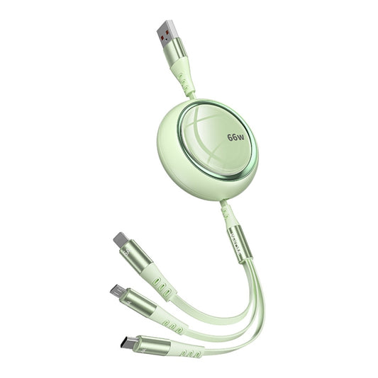 WK WDC-05 66W 3 in 1 USB to 8 Pin + Micro USB + USB-C / Type-C Retractable Fast Charging Data Cable, Length: 1.2m(Green) - Multifunction Cable by WK | Online Shopping UK | buy2fix