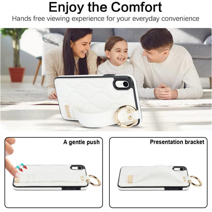 For iPhone XR Non-slip Full Coverage Ring PU Phone Case with Wristband(White) - More iPhone Cases by buy2fix | Online Shopping UK | buy2fix