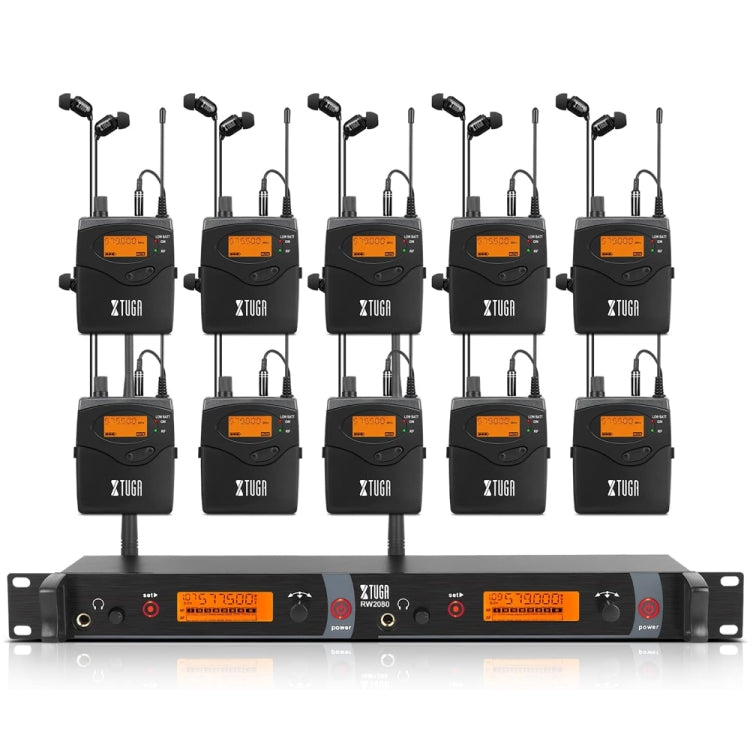 XTUGA RW2080 UHF Wireless Stage Singer In-Ear Monitor System 10 BodyPacks(EU Plug) - Microphone by XTUGA | Online Shopping UK | buy2fix