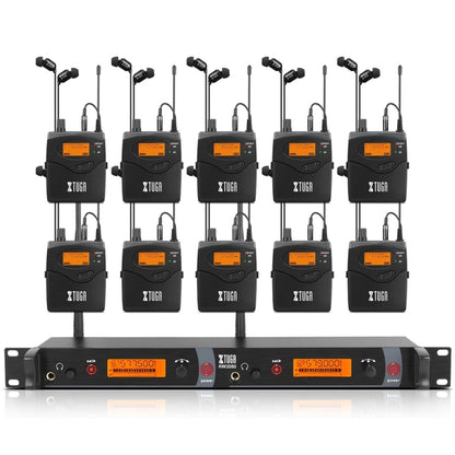 XTUGA RW2080 UHF Wireless Stage Singer In-Ear Monitor System 10 BodyPacks(EU Plug) - Microphone by XTUGA | Online Shopping UK | buy2fix