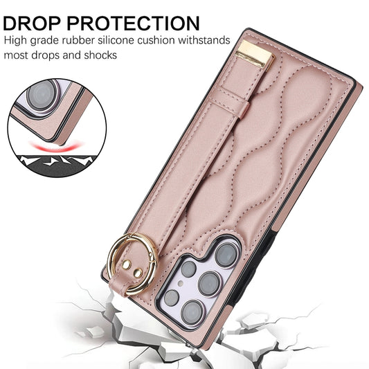 For Samsung Galaxy S23 Ultra Non-slip Full Coverage Ring PU Phone Case with Wristband(Rose Gold) - Galaxy S23 Ultra 5G Cases by buy2fix | Online Shopping UK | buy2fix