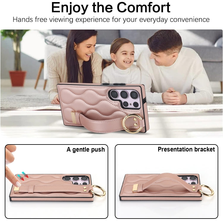 For Samsung Galaxy S23 Ultra Non-slip Full Coverage Ring PU Phone Case with Wristband(Rose Gold) - Galaxy S23 Ultra 5G Cases by buy2fix | Online Shopping UK | buy2fix