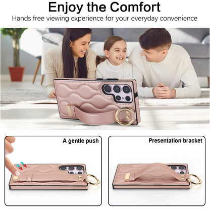 For Samsung Galaxy S23 Ultra Non-slip Full Coverage Ring PU Phone Case with Wristband(Rose Gold) - Galaxy S23 Ultra 5G Cases by buy2fix | Online Shopping UK | buy2fix