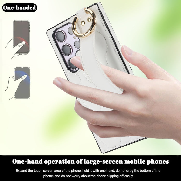 For Samsung Galaxy S23 Ultra Non-slip Full Coverage Ring PU Phone Case with Wristband(White) - Galaxy S23 Ultra 5G Cases by buy2fix | Online Shopping UK | buy2fix