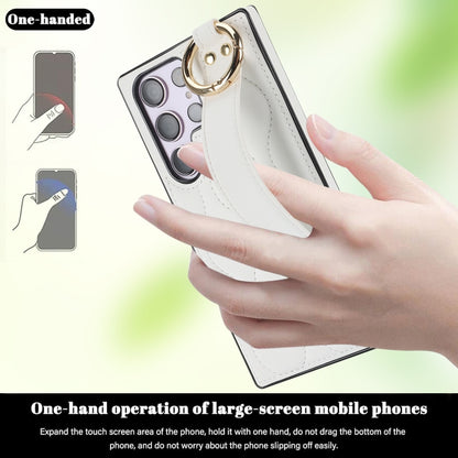 For Samsung Galaxy S23 Ultra Non-slip Full Coverage Ring PU Phone Case with Wristband(White) - Galaxy S23 Ultra 5G Cases by buy2fix | Online Shopping UK | buy2fix