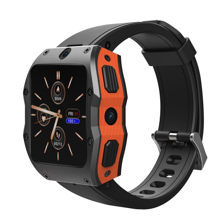 Model X 1.99 inch IP68 Waterproof Android 9.0 4G Dual Cameras Matte Smart Watch, Specification:4GB+128GB(Black Orange) by buy2fix