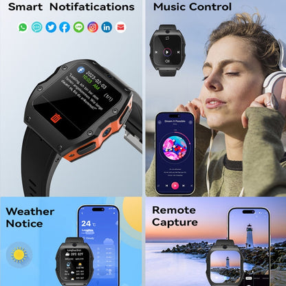 Model X 1.99 inch IP68 Waterproof Android 9.0 4G Dual Cameras Matte Smart Watch, Specification:4GB+128GB(Black Orange) by buy2fix