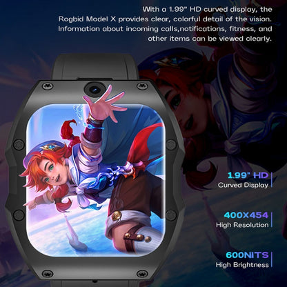 Model X 1.99 inch IP68 Waterproof Android 9.0 4G Dual Cameras Matte Smart Watch, Specification:4GB+128GB(Black Orange) by buy2fix