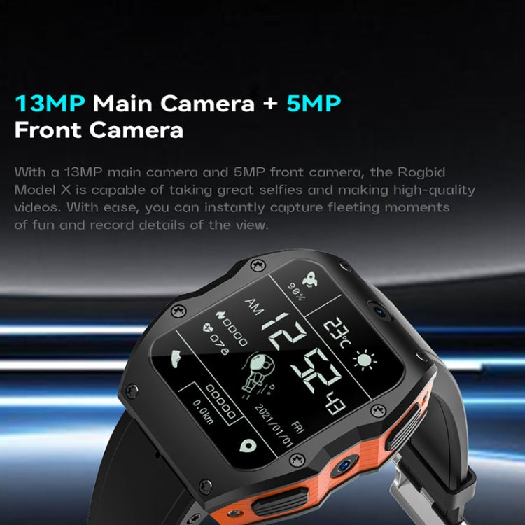 Model X 1.99 inch IP68 Waterproof Android 9.0 4G Dual Cameras Ceramics Smart Watch, Specification:2GB+16GB(Black Orange) by buy2fix