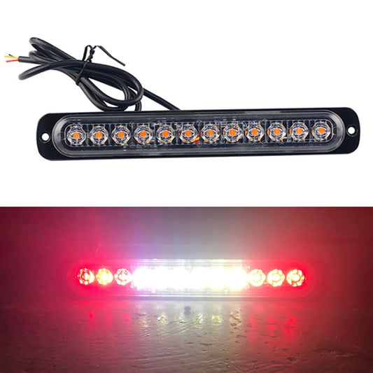 DC12V-24V / 36W Car Truck Emergency Strobe Flash Warning Light 12LEDs Long Ultra-thin Side Lights(Red + White + Red) - Warning Lights by buy2fix | Online Shopping UK | buy2fix