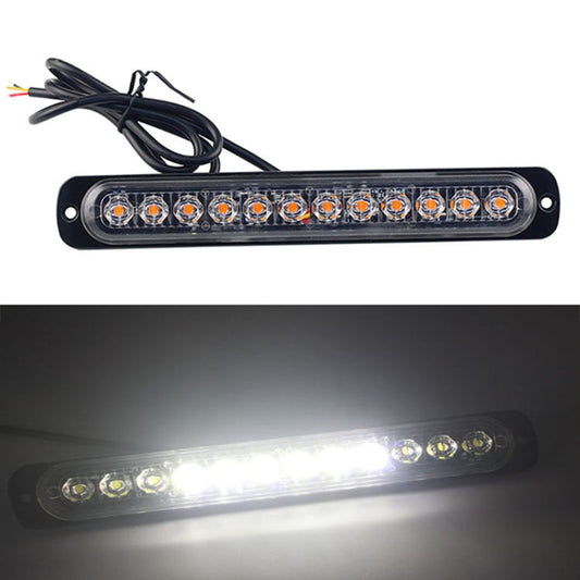 DC12V-24V / 36W Car Truck Emergency Strobe Flash Warning Light 12LEDs Long Ultra-thin Side Lights(White) - Warning Lights by buy2fix | Online Shopping UK | buy2fix