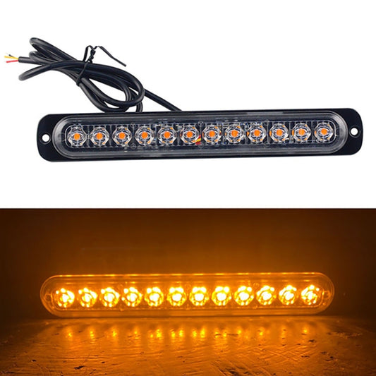 DC12V-24V / 36W Car Truck Emergency Strobe Flash Warning Light 12LEDs Long Ultra-thin Side Lights(Yellow) - Warning Lights by buy2fix | Online Shopping UK | buy2fix