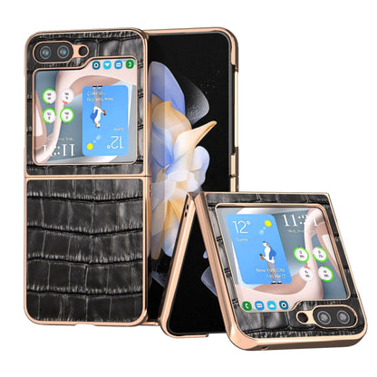 For Samsung Galaxy Z Flip5 Crocodile Texture Genuine Leather Electroplating Phone Case(Black) - Galaxy Z Flip5 Cases by buy2fix | Online Shopping UK | buy2fix