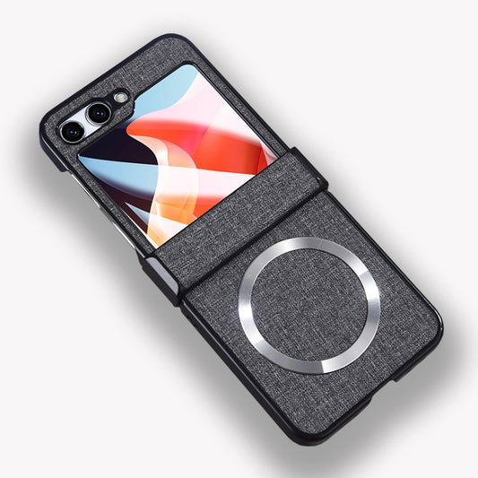 For Samsung Galaxy Z Flip5 MagSafe Back Screen Film Integrated Cloth Texture Phone Case(Grey) - Galaxy Z Flip5 Cases by buy2fix | Online Shopping UK | buy2fix