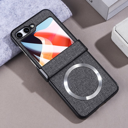 For Samsung Galaxy Z Flip5 MagSafe Back Screen Film Integrated Cloth Texture Phone Case(Grey) - Galaxy Z Flip5 Cases by buy2fix | Online Shopping UK | buy2fix