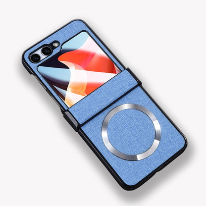 For Samsung Galaxy Z Flip5 MagSafe Back Screen Film Integrated Cloth Texture Phone Case(Light Blue) - Galaxy Z Flip5 Cases by buy2fix | Online Shopping UK | buy2fix