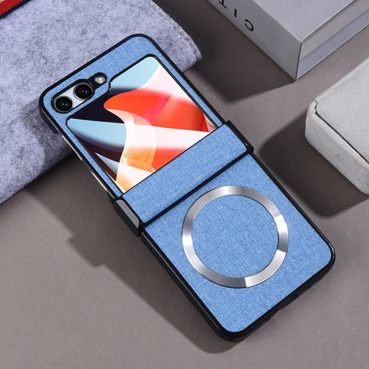 For Samsung Galaxy Z Flip5 MagSafe Back Screen Film Integrated Cloth Texture Phone Case(Light Blue) - Galaxy Z Flip5 Cases by buy2fix | Online Shopping UK | buy2fix