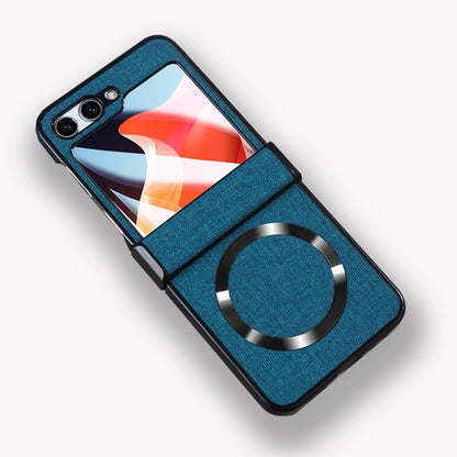 For Samsung Galaxy Z Flip5 MagSafe Back Screen Film Integrated Cloth Texture Phone Case(Dark Blue) - Galaxy Z Flip5 Cases by buy2fix | Online Shopping UK | buy2fix