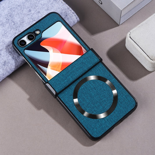 For Samsung Galaxy Z Flip5 MagSafe Back Screen Film Integrated Cloth Texture Phone Case(Dark Blue) - Galaxy Z Flip5 Cases by buy2fix | Online Shopping UK | buy2fix