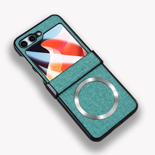 For Samsung Galaxy Z Flip5 MagSafe Back Screen Film Integrated Cloth Texture Phone Case(Green) - Galaxy Z Flip5 Cases by buy2fix | Online Shopping UK | buy2fix