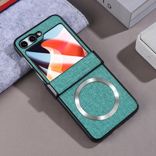 For Samsung Galaxy Z Flip5 MagSafe Back Screen Film Integrated Cloth Texture Phone Case(Green) - Galaxy Z Flip5 Cases by buy2fix | Online Shopping UK | buy2fix