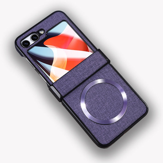 For Samsung Galaxy Z Flip5 MagSafe Back Screen Film Integrated Cloth Texture Phone Case(Purple) - Galaxy Z Flip5 Cases by buy2fix | Online Shopping UK | buy2fix