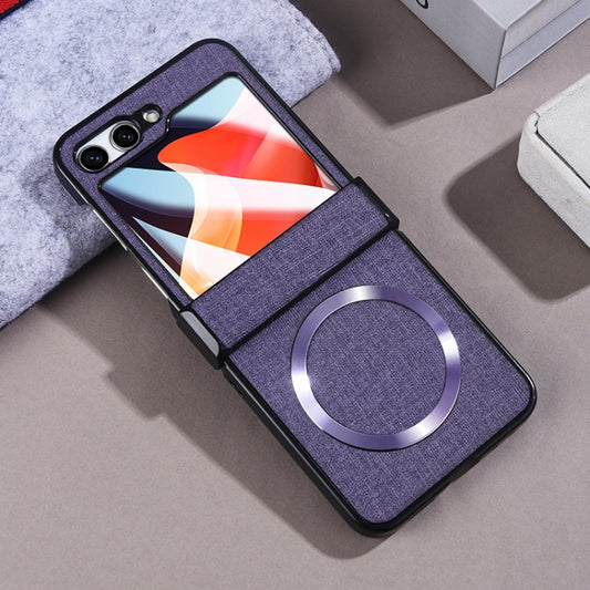 For Samsung Galaxy Z Flip5 MagSafe Back Screen Film Integrated Cloth Texture Phone Case(Purple) - Galaxy Z Flip5 Cases by buy2fix | Online Shopping UK | buy2fix