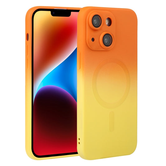 For iPhone 15 Liquid TPU Silicone Gradient MagSafe Phone Case(Orange Yellow) - iPhone 15 Cases by buy2fix | Online Shopping UK | buy2fix