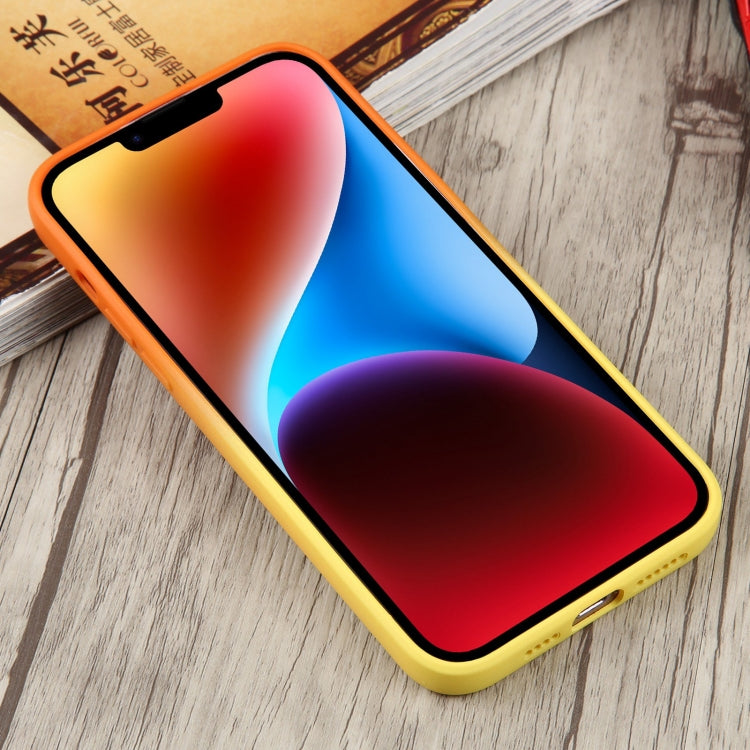 For iPhone 15 Liquid TPU Silicone Gradient MagSafe Phone Case(Orange Yellow) - iPhone 15 Cases by buy2fix | Online Shopping UK | buy2fix
