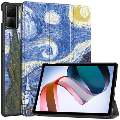 For Xiaomi Redmi Pad SE Custer Painted 3-Fold Holder Smart Leather Tablet Case(Starry Sky) - More Tablet Cases by buy2fix | Online Shopping UK | buy2fix