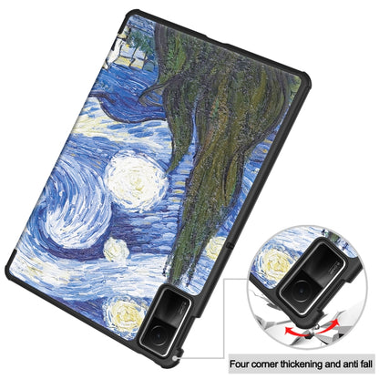 For Xiaomi Redmi Pad SE Custer Painted 3-Fold Holder Smart Leather Tablet Case(Starry Sky) - More Tablet Cases by buy2fix | Online Shopping UK | buy2fix