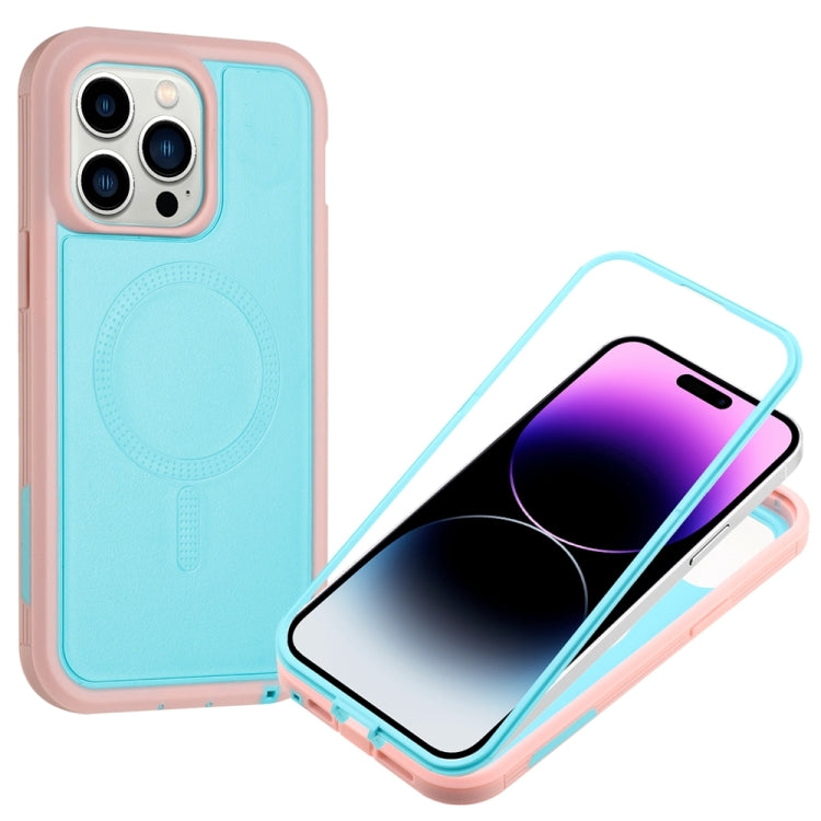 For iPhone 15 Pro Max Defender Series XT MagSafe Magnetic PC + TPU Shockproof Phone Case(Turquoise+Pink) by buy2fix
