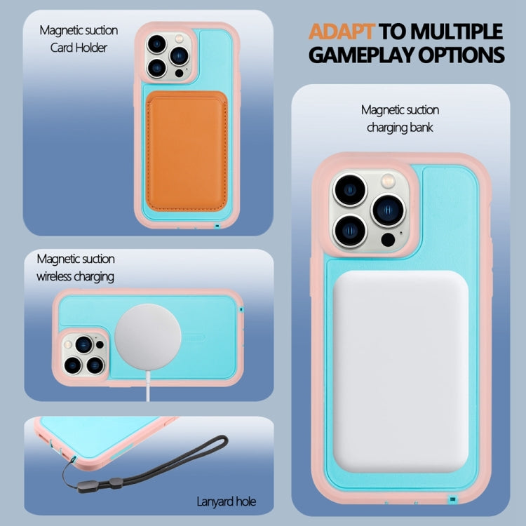 For iPhone 15 Pro Max Defender Series XT MagSafe Magnetic PC + TPU Shockproof Phone Case(Turquoise+Pink) by buy2fix