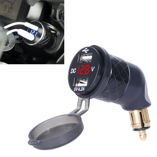 Chargeur coudé spécial pour moto, prise ue allemande, double voltmètre USB, chargeur 4,2 A, couleur de la coque : noir (lumière rouge)