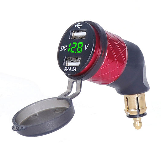 German EU Plug Special Motorcycle Elbow Charger Dual USB Voltmeter 4.2A Charger, Shell Color:Red(Green Light) - Battery Charger by buy2fix | Online Shopping UK | buy2fix